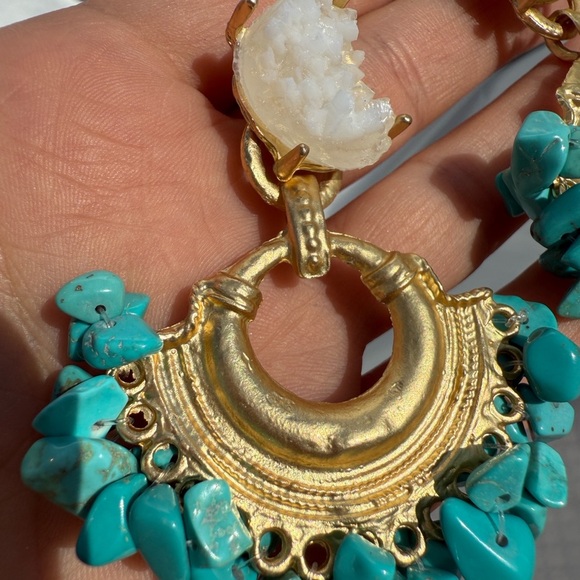 Gold and Turquoise Statement Earrings - Picture 6 of 8